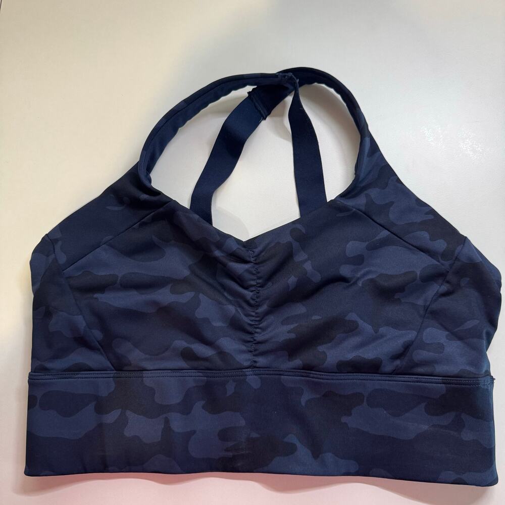Handful Double Down Black and Grey Camo Strappy Sports Bra Size Large
